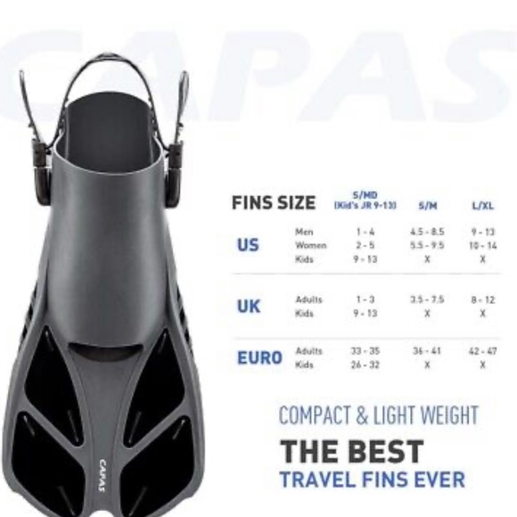 CAPAS Snorkel Fins Swim Fins Travel Short Adjustable for Snorkeling Size ML/XL - Picture 9 of 9